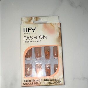 MIFV Fashion Embellished Press-On Nails - Peachy Tan with Rhinestones